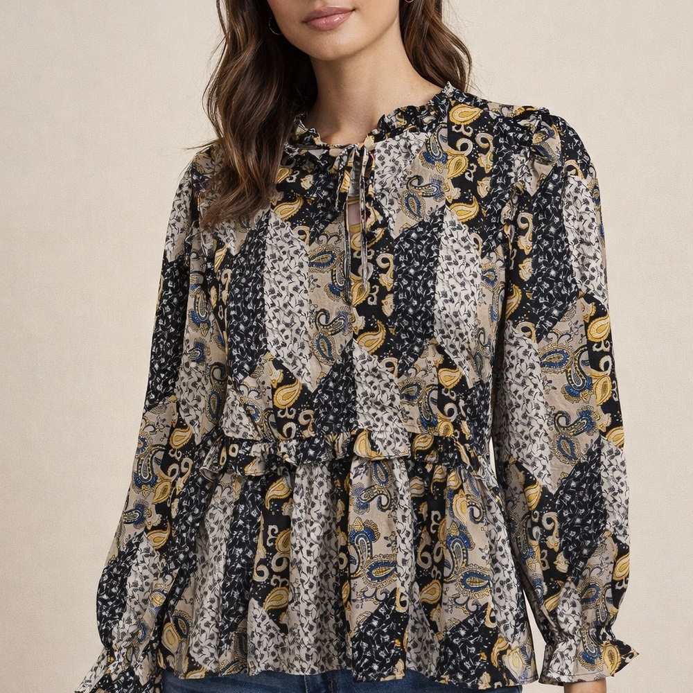 Umgee Black and Gold Paisley Blouse